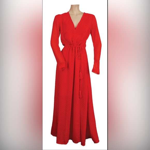 NWT Brilliant Red Sheer Patterned Maxi Dress - Picture 2 of 15